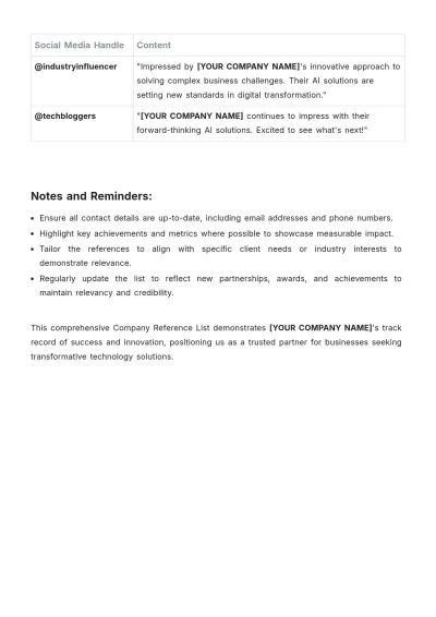 Free Company Reference List Template to Edit Online
