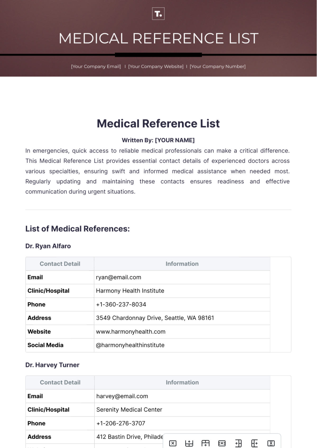 Medical Reference List Template - Edit Online & Download