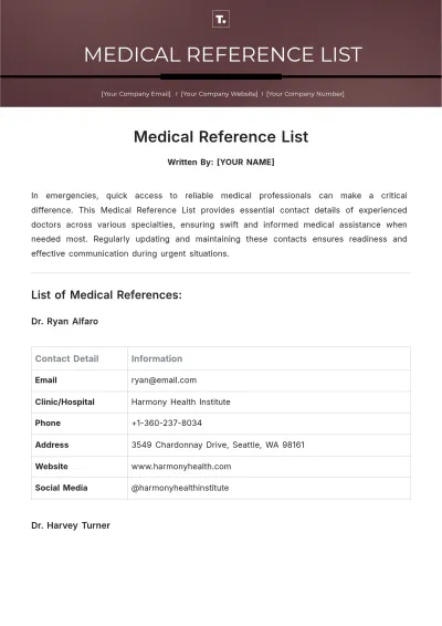 Free Medical Reference List Template to Edit Online