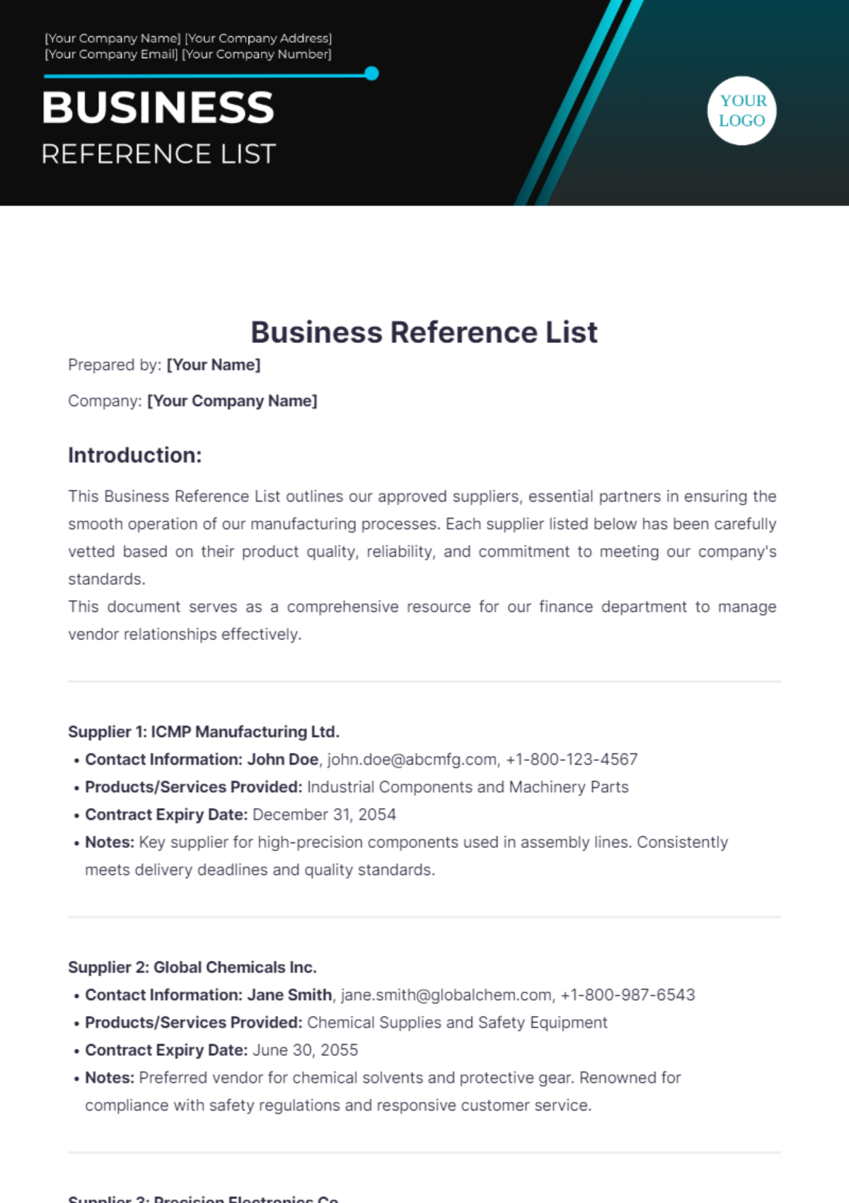 Business Reference List Template - Edit Online & Download