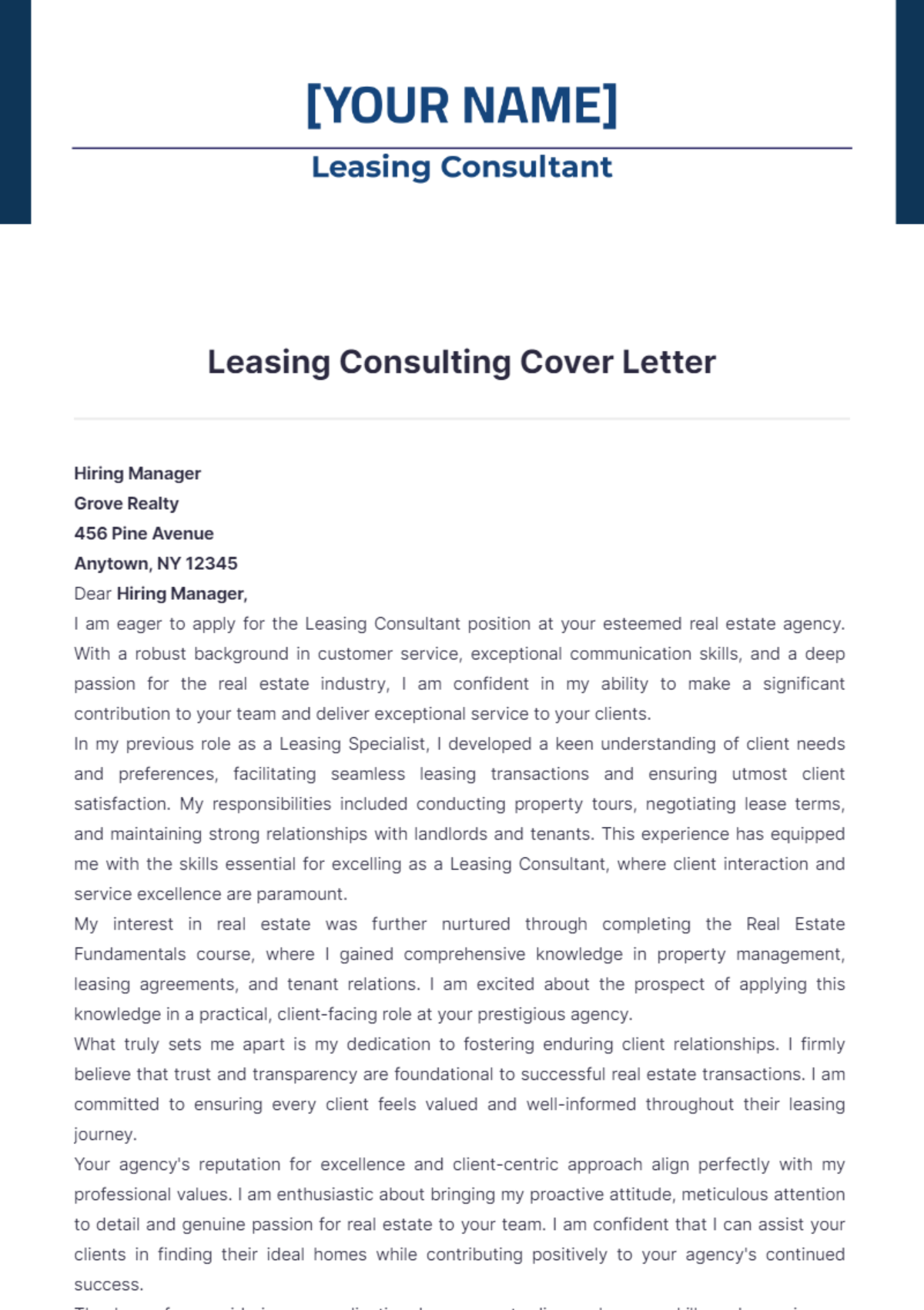 Leasing Consulting Cover Letter