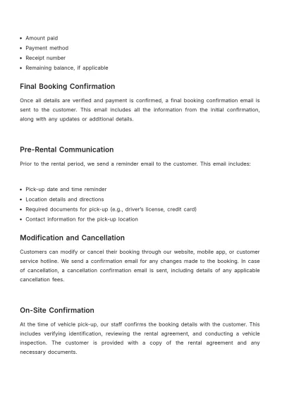 Free Car Rental Booking Confirmation Procedure Template to Edit Online