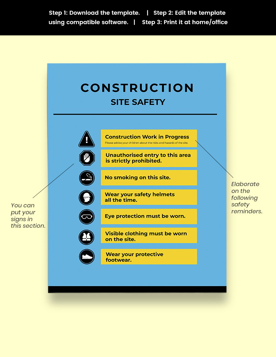 Construction Site Safety Poster template Instruction