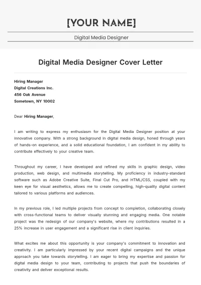 Free Digital Media Designer Cover Letter to Edit Online