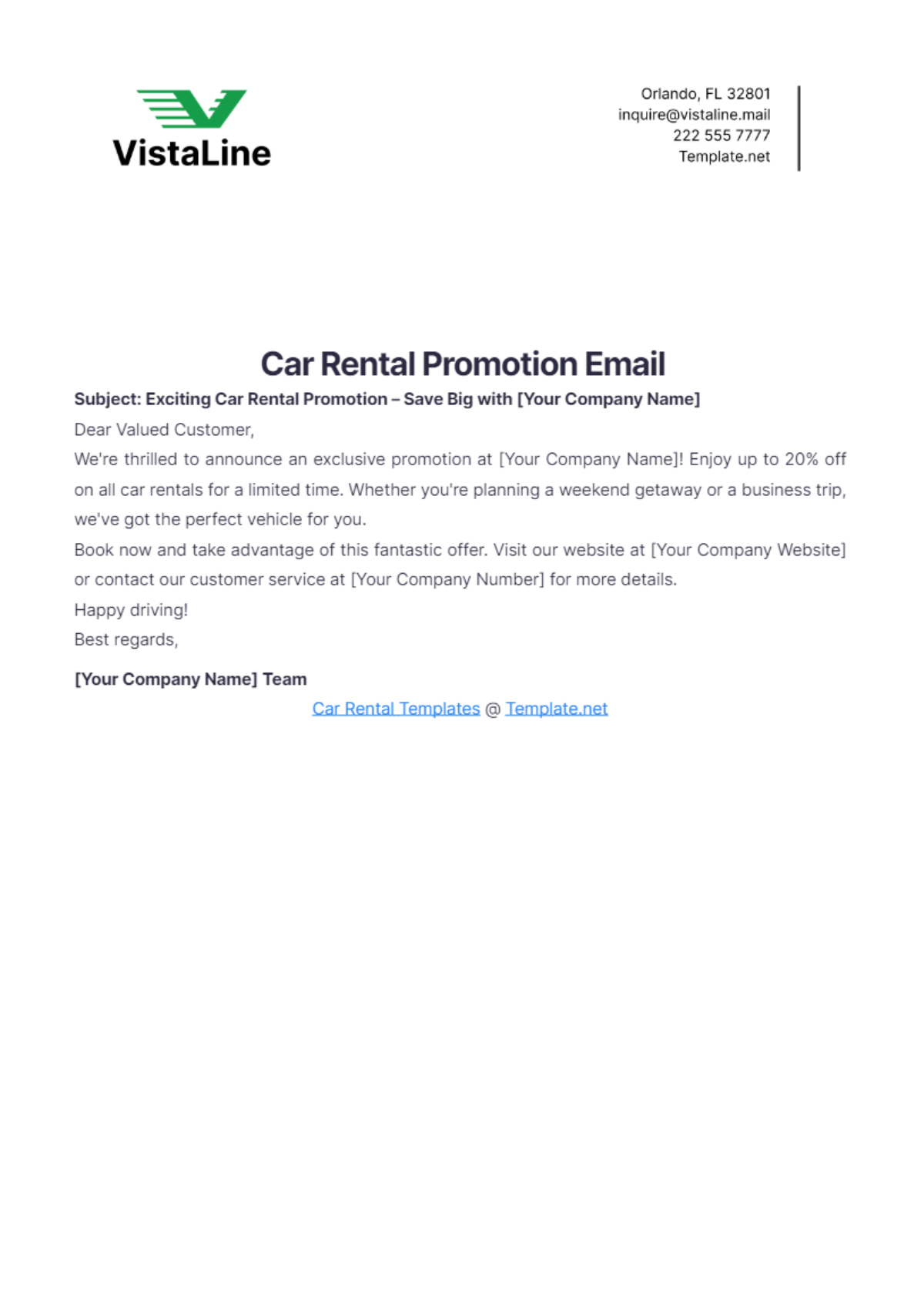 Car Rental Promotion Email Template