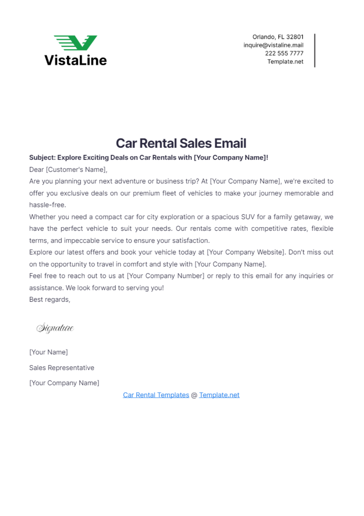 Car Rental Sales Email Template