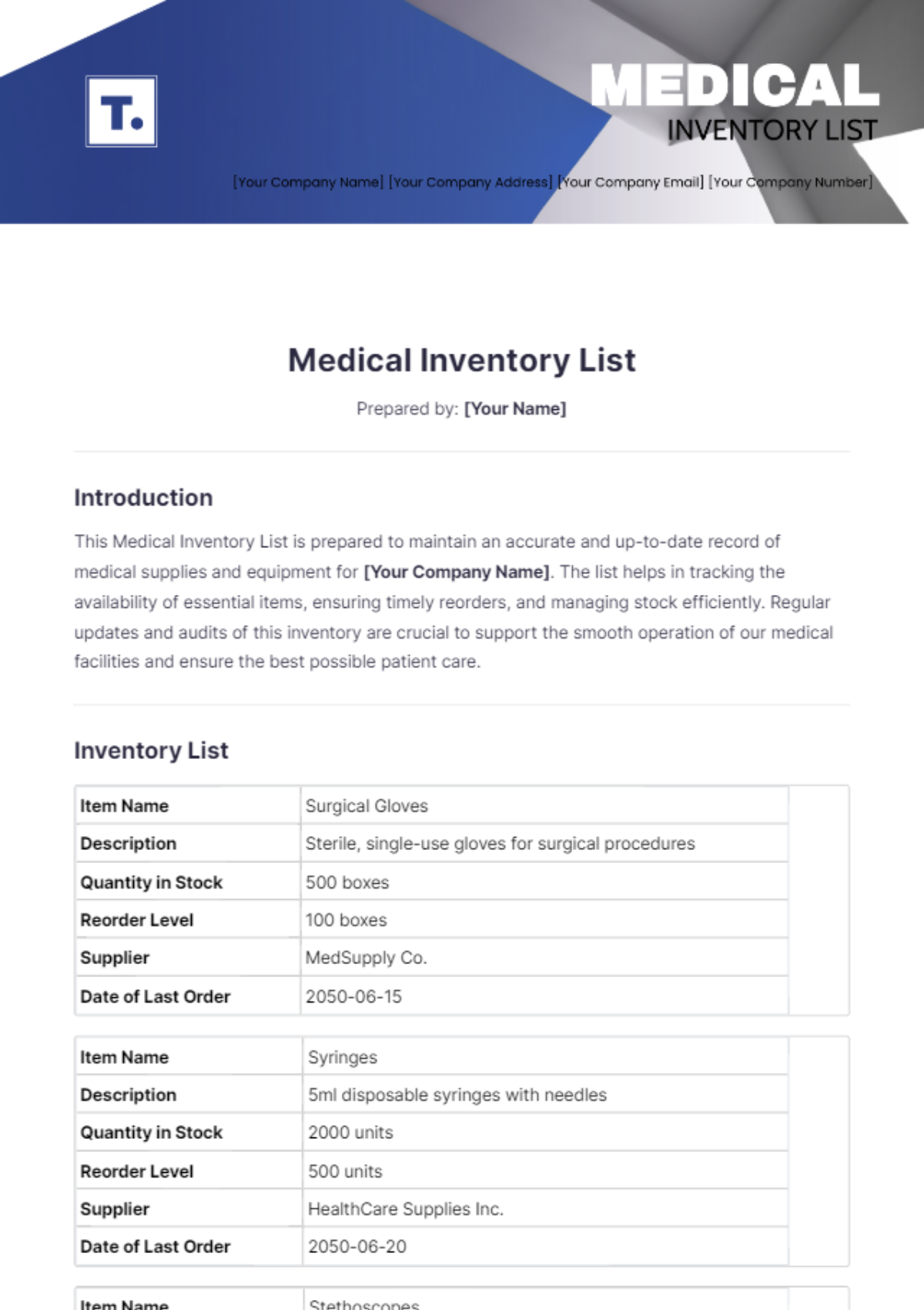 Medical Inventory List Template - Edit Online & Download