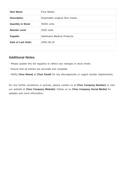 Free Medical Inventory List Template to Edit Online