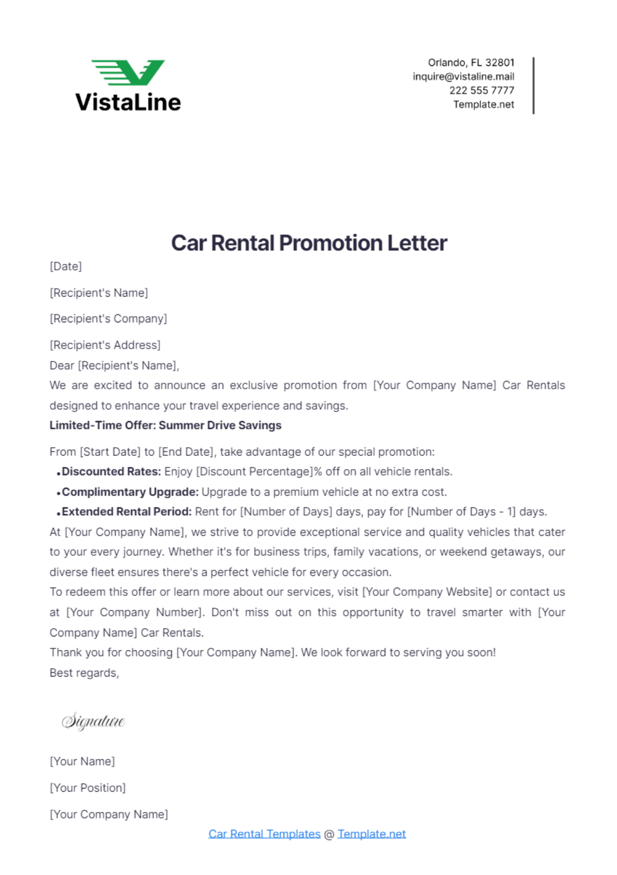 Car Rental Promotion Letter Template