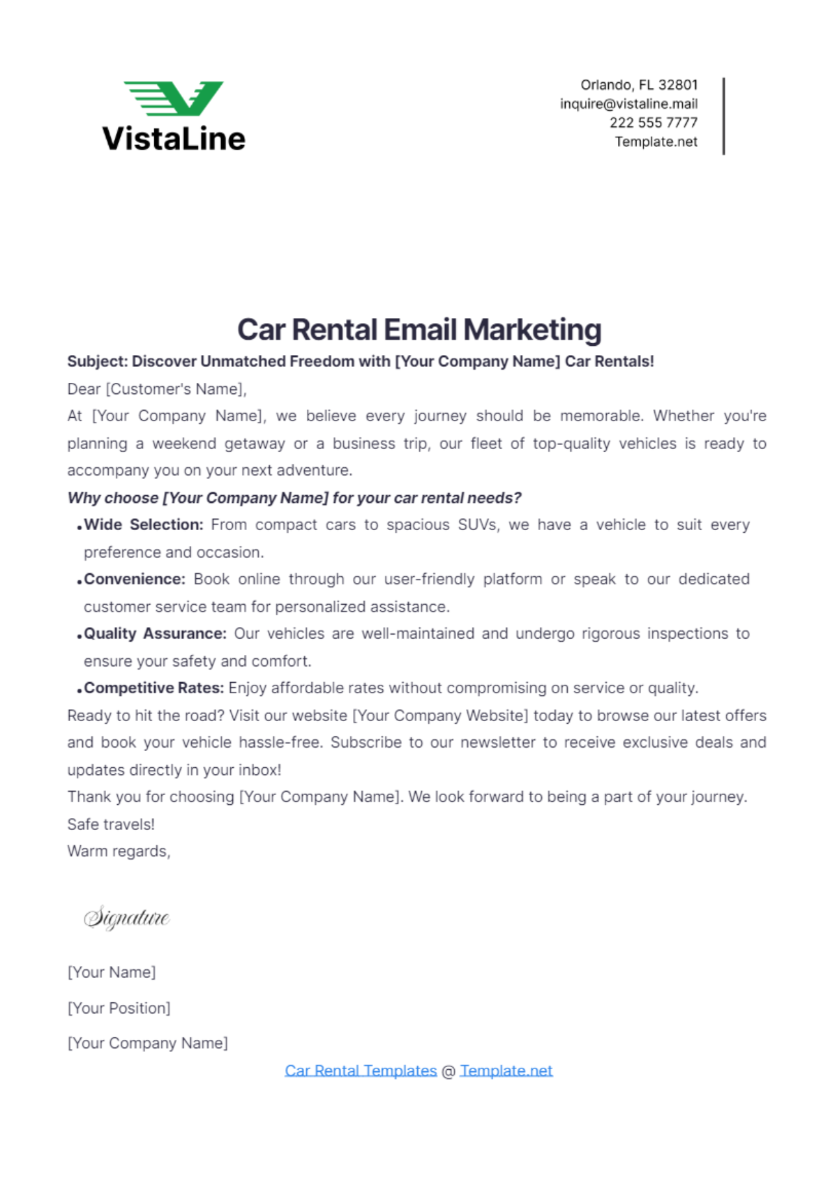 Free Car Rental Email Marketing Template to Edit Online