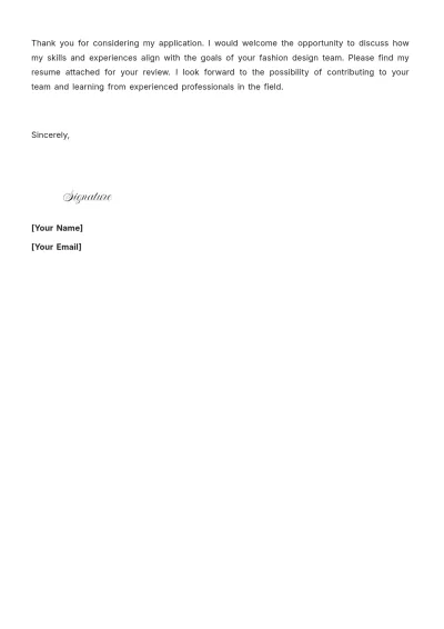 Free Assistant Fashion Designer Cover Letter to Edit Online