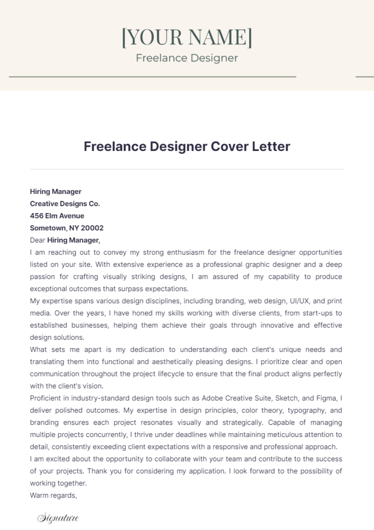 Freelance Designer Cover Letter