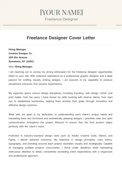 Free Freelance Designer Cover Letter to Edit Online