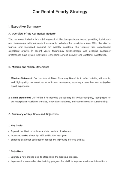 Free Car Rental Yearly Strategy Template to Edit Online