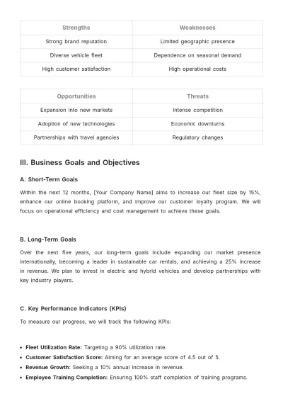 Free Car Rental Yearly Strategy Template to Edit Online