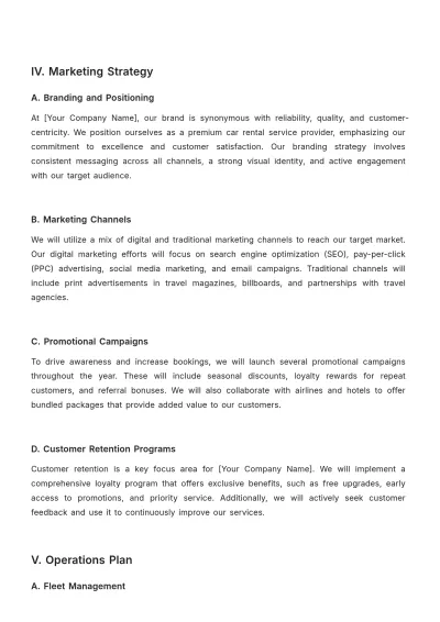 Free Car Rental Yearly Strategy Template to Edit Online