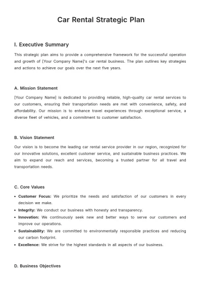 Free Car Rental Strategic Plan Template to Edit Online
