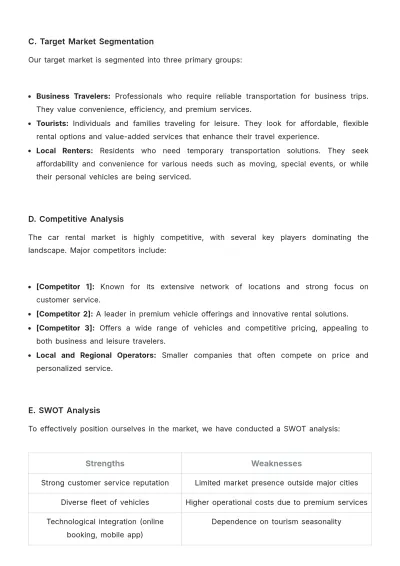 Free Car Rental Strategic Plan Template to Edit Online