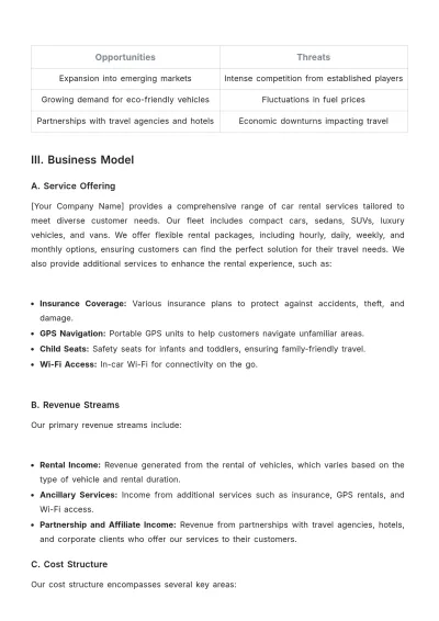 Free Car Rental Strategic Plan Template to Edit Online