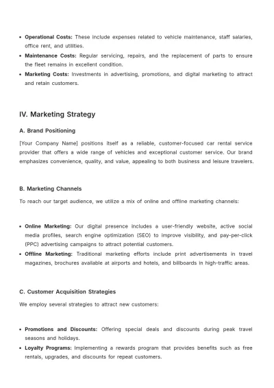 Free Car Rental Strategic Plan Template to Edit Online