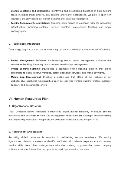 Free Car Rental Strategic Plan Template to Edit Online