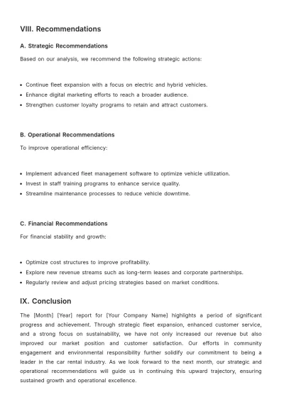 Free Car Rental Monthly Report Template to Edit Online