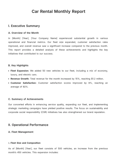 Free Car Rental Monthly Report Template to Edit Online