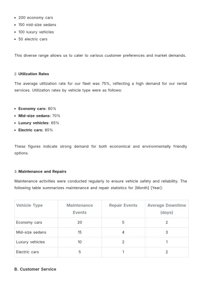 Free Car Rental Monthly Report Template to Edit Online