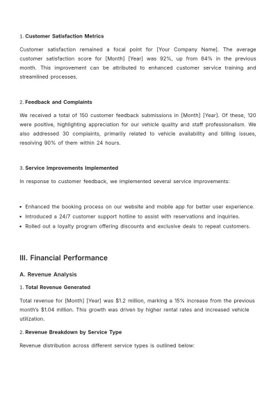 Free Car Rental Monthly Report Template to Edit Online