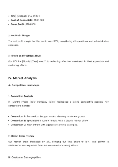 Free Car Rental Monthly Report Template to Edit Online
