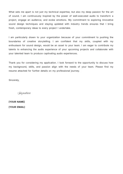 Free Sound Designer Cover Letter to Edit Online