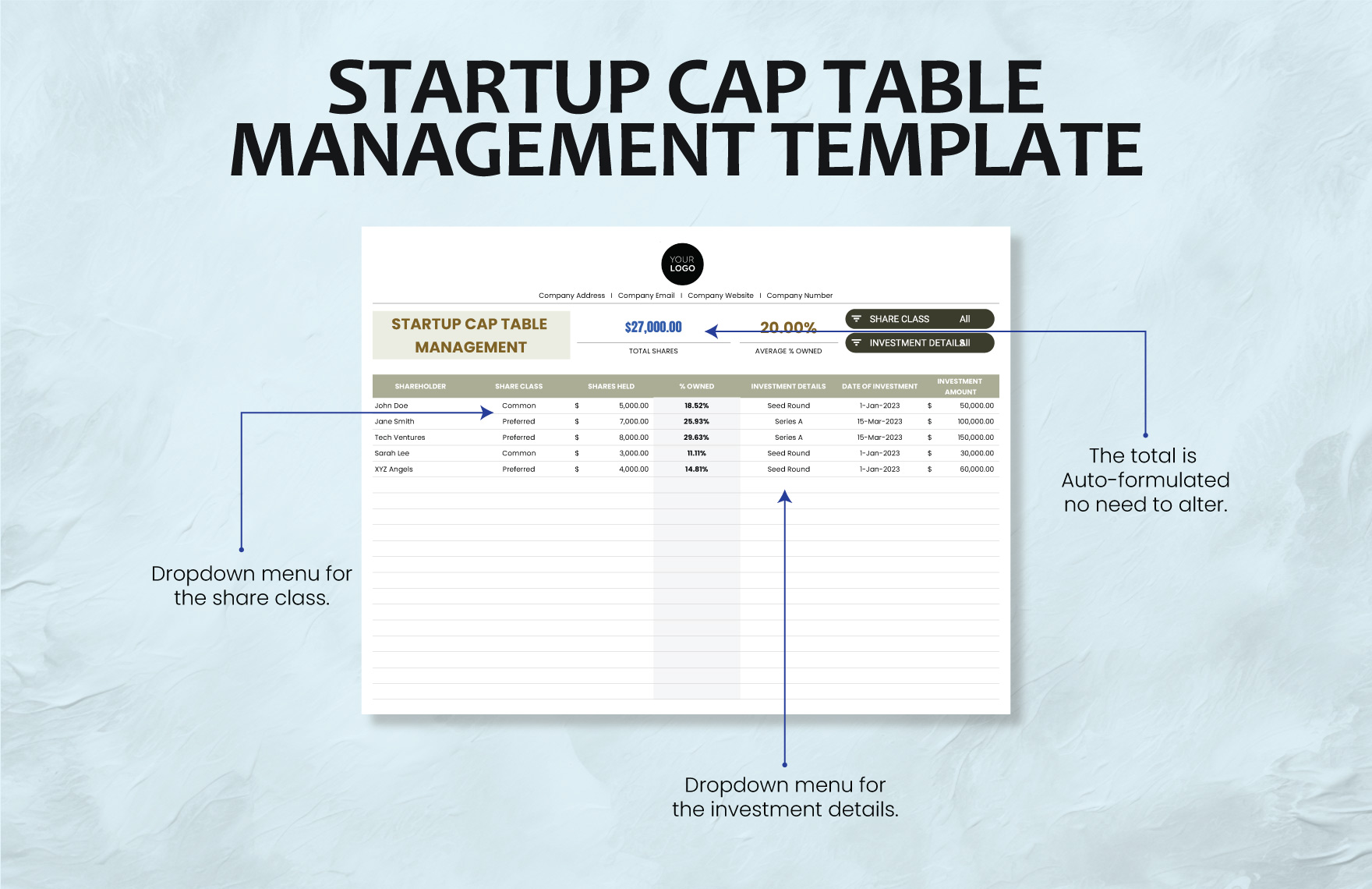 Startup Cap Table Management Template