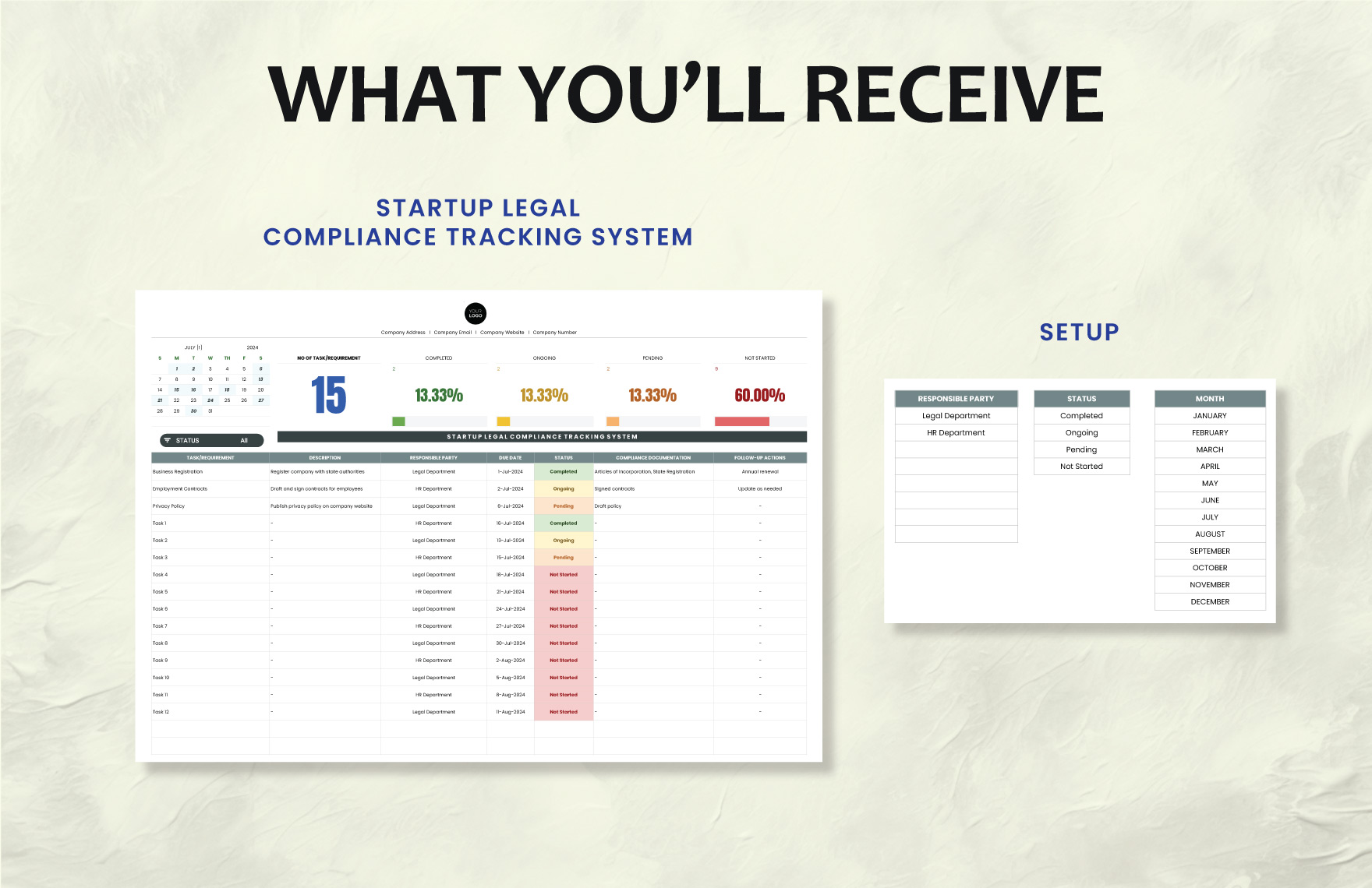 Startup Legal Compliance Tracking System Template