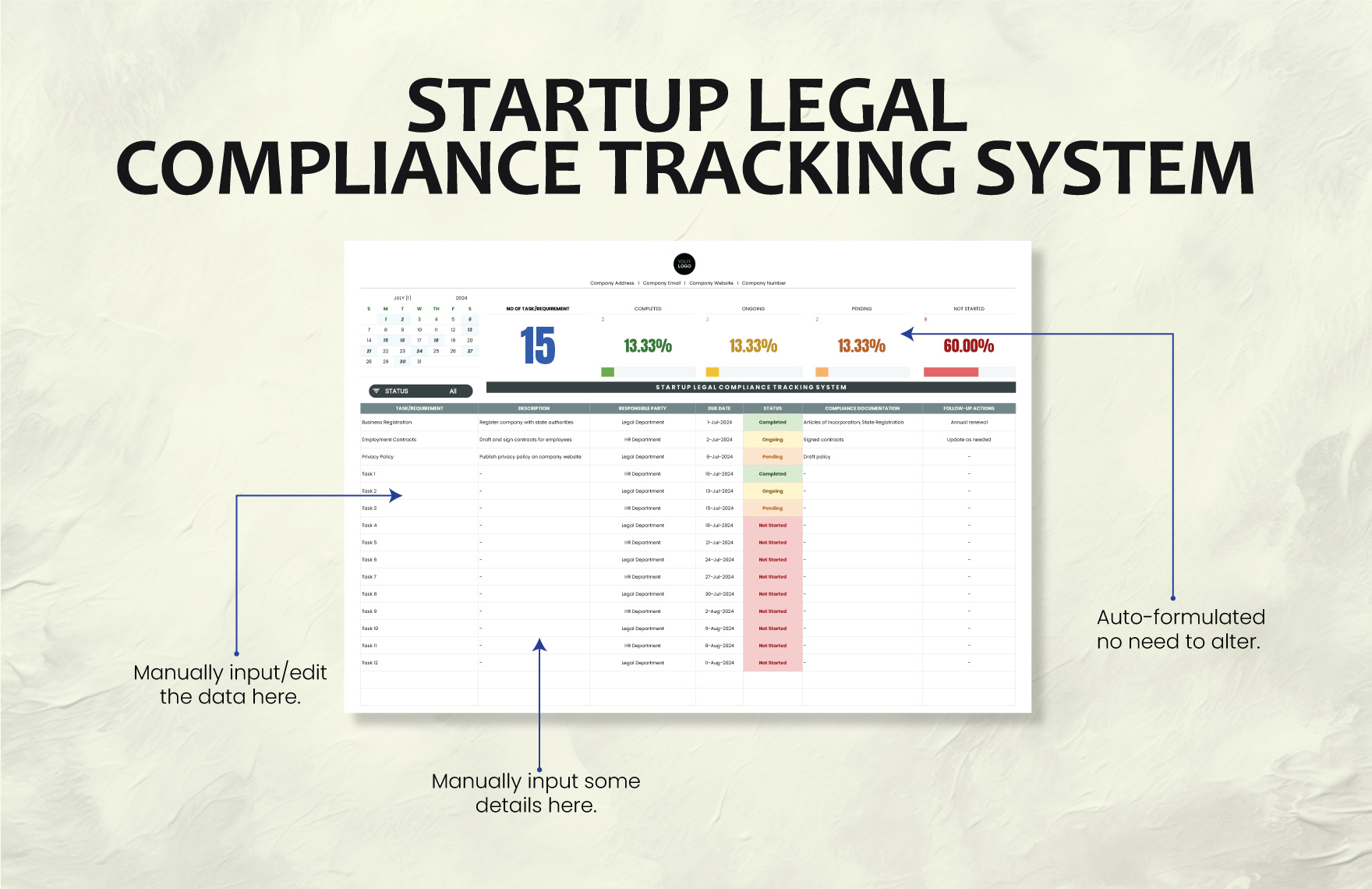 Startup Legal Compliance Tracking System Template