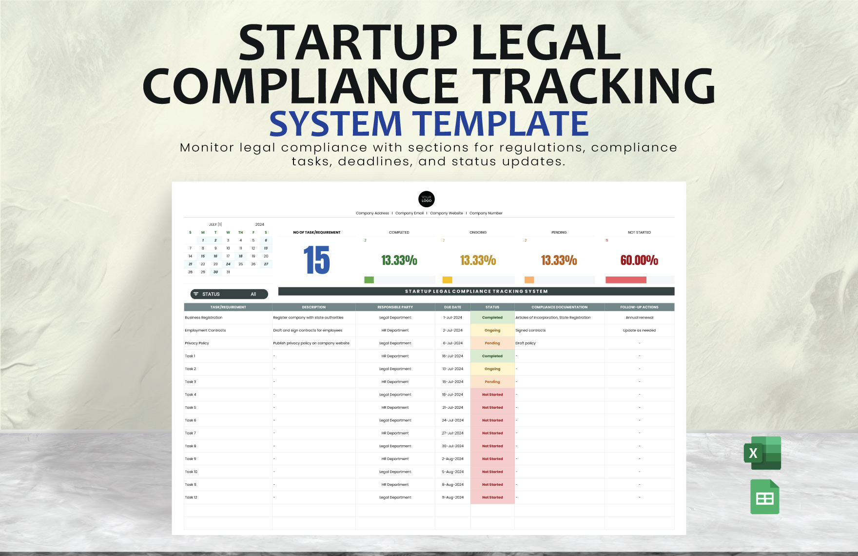 Startup Legal Compliance Tracking System Template