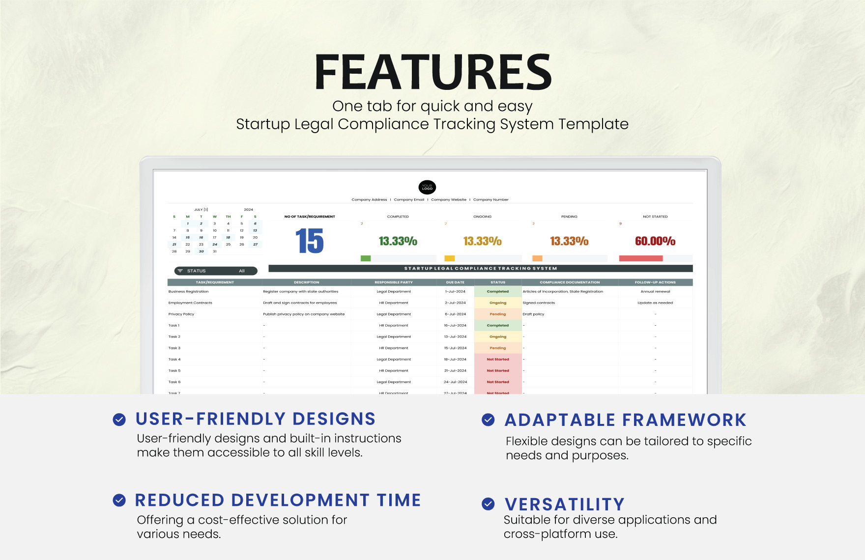 Startup Legal Compliance Tracking System Template