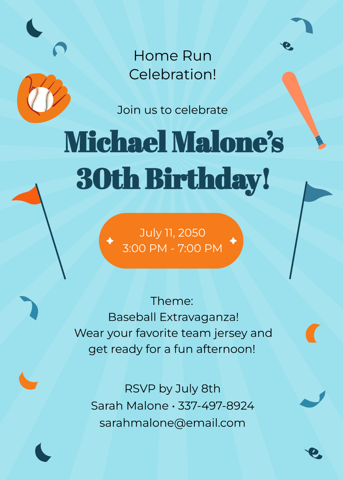 Baseball 30th Birthday Invitation