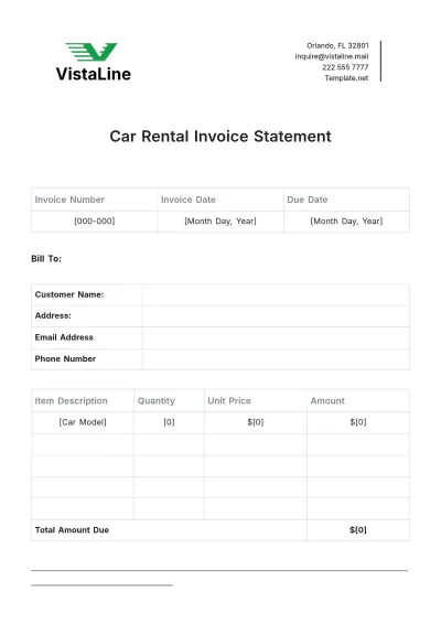 Free Car Rental Invoice Statement Template to Edit Online