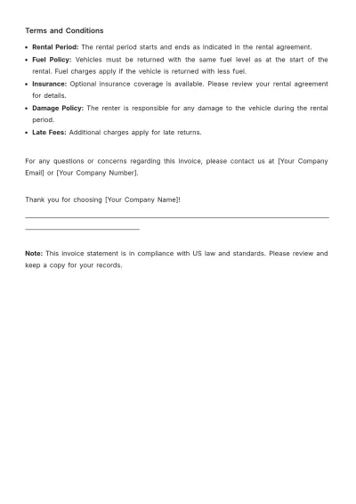 Free Car Rental Invoice Statement Template to Edit Online