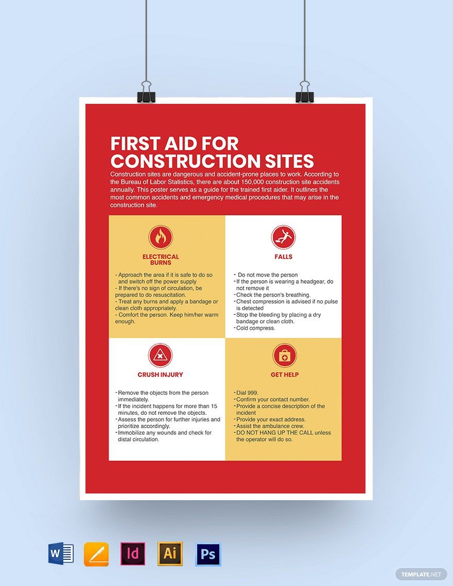 First Aid for Construction Sites Poster Template