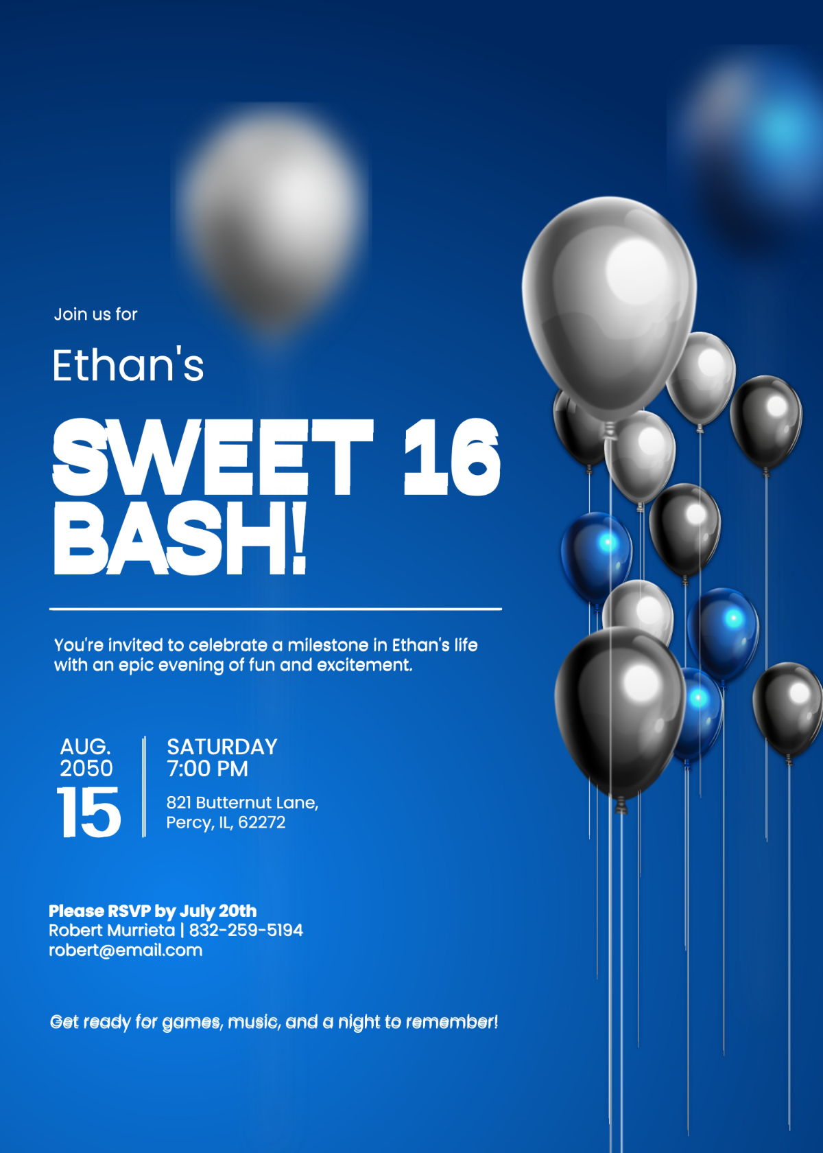 Sweet 16 Party Invitation For Boy