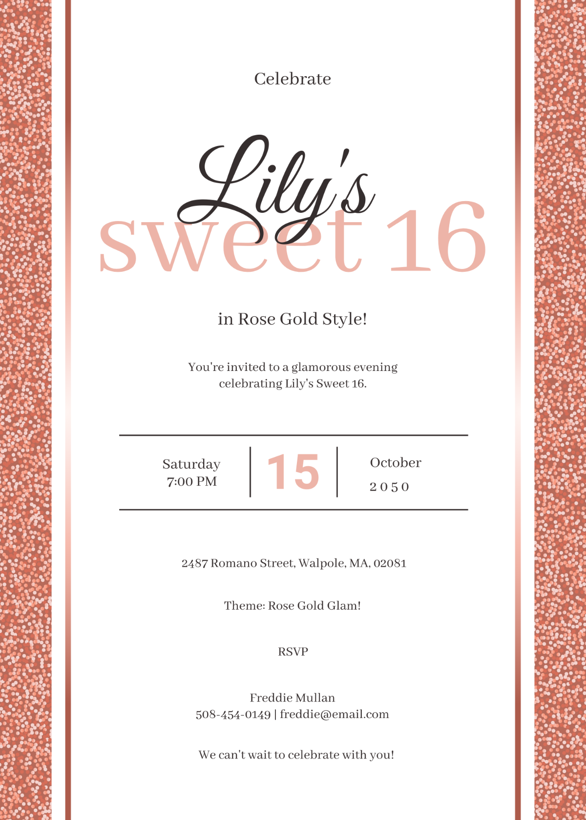 Rose Gold Sweet 16 Invitation