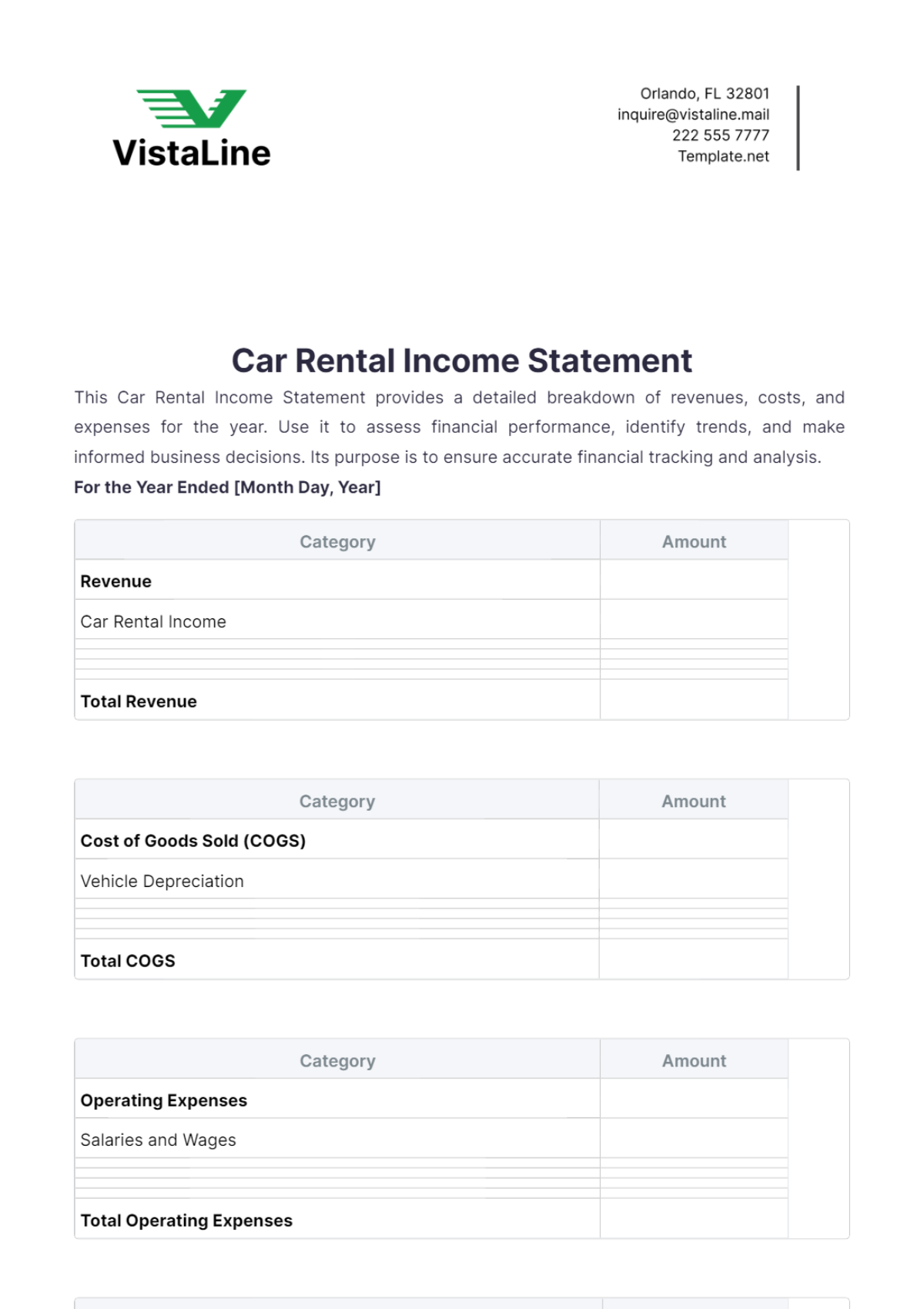 Car Rental Income Statement Template - Edit Online & Download