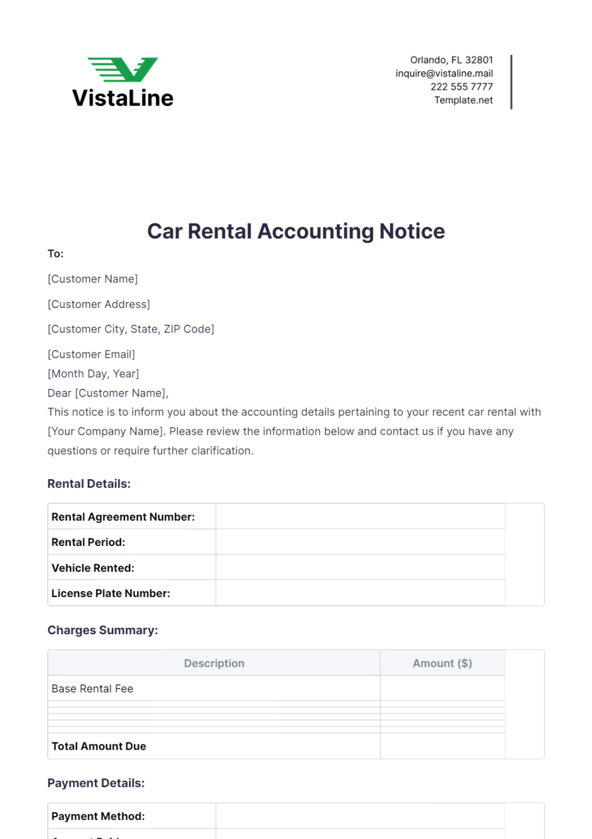 Car Rental Accounting Notice Template - Edit Online & Download