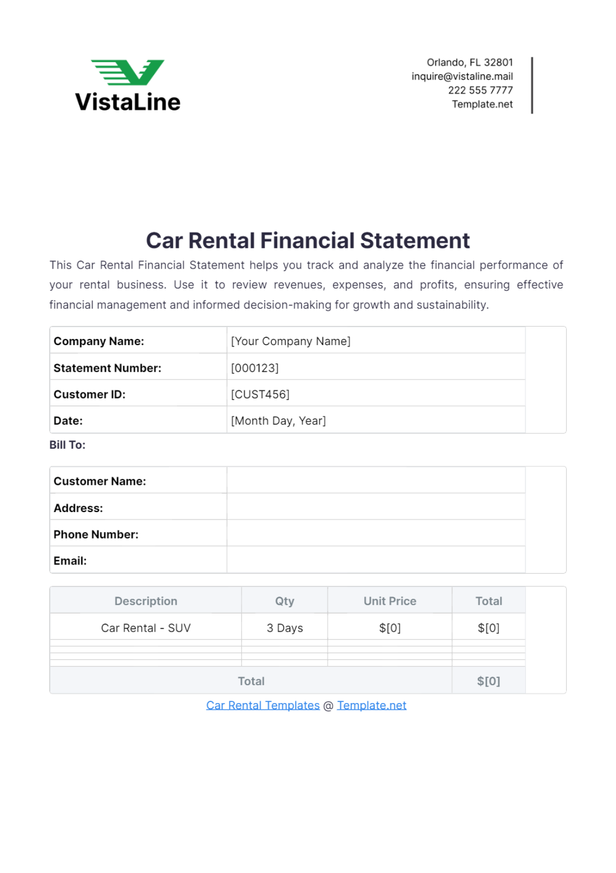 Car Rental Financial Statement Template - Edit Online & Download