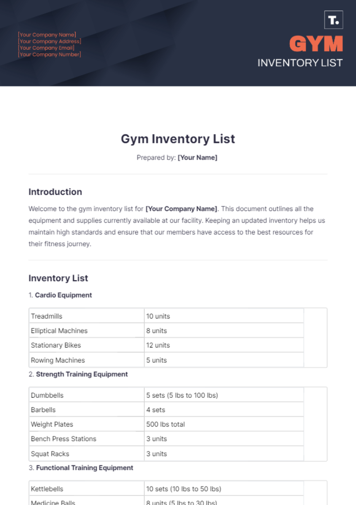 Gym Inventory List Template - Edit Online & Download