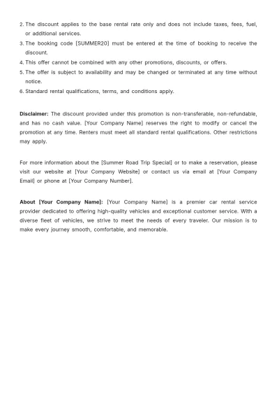 Free Car Rental Promotion Press Release Template to Edit Online