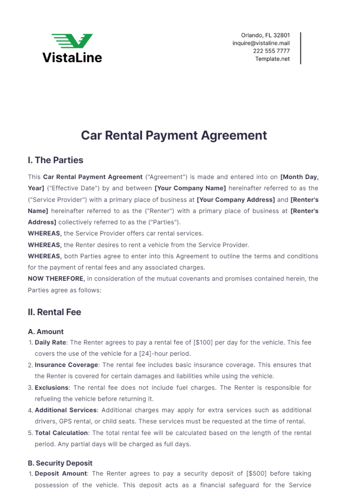 Free Car Rental Payment Agreement Template - Edit Online & Download ...