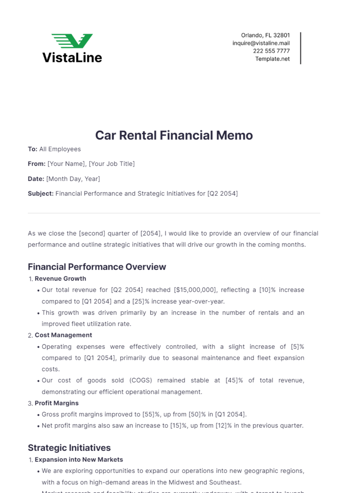 Car Rental Financial Memo Template - Edit Online & Download