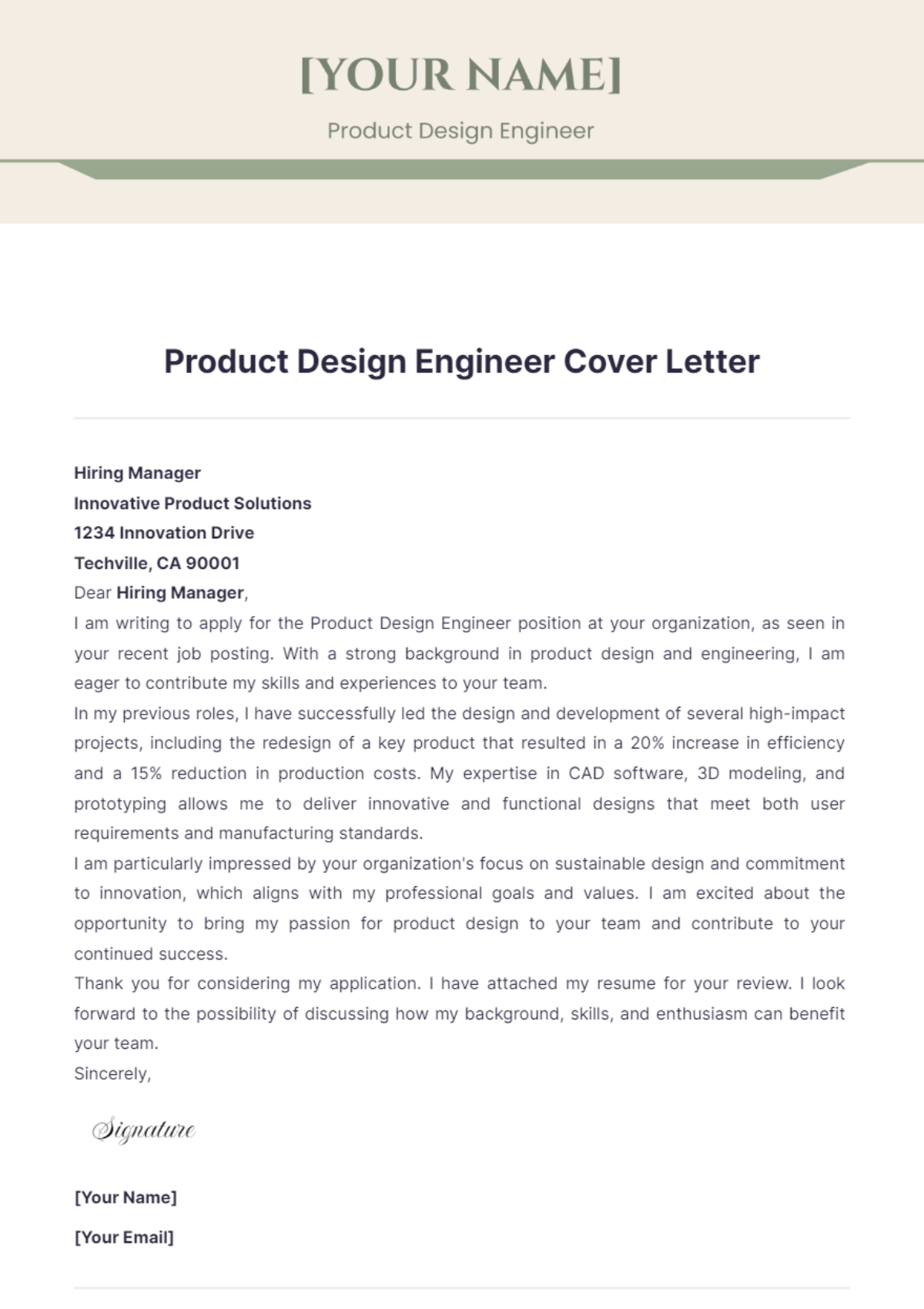 Product Design Engineer Cover Letter - Edit Online & Download